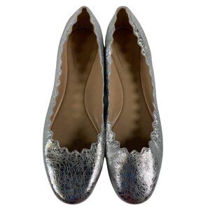 Chloe Lauren Silver Leather Round Toe Slip-on Classic Ballet Flats Size 42